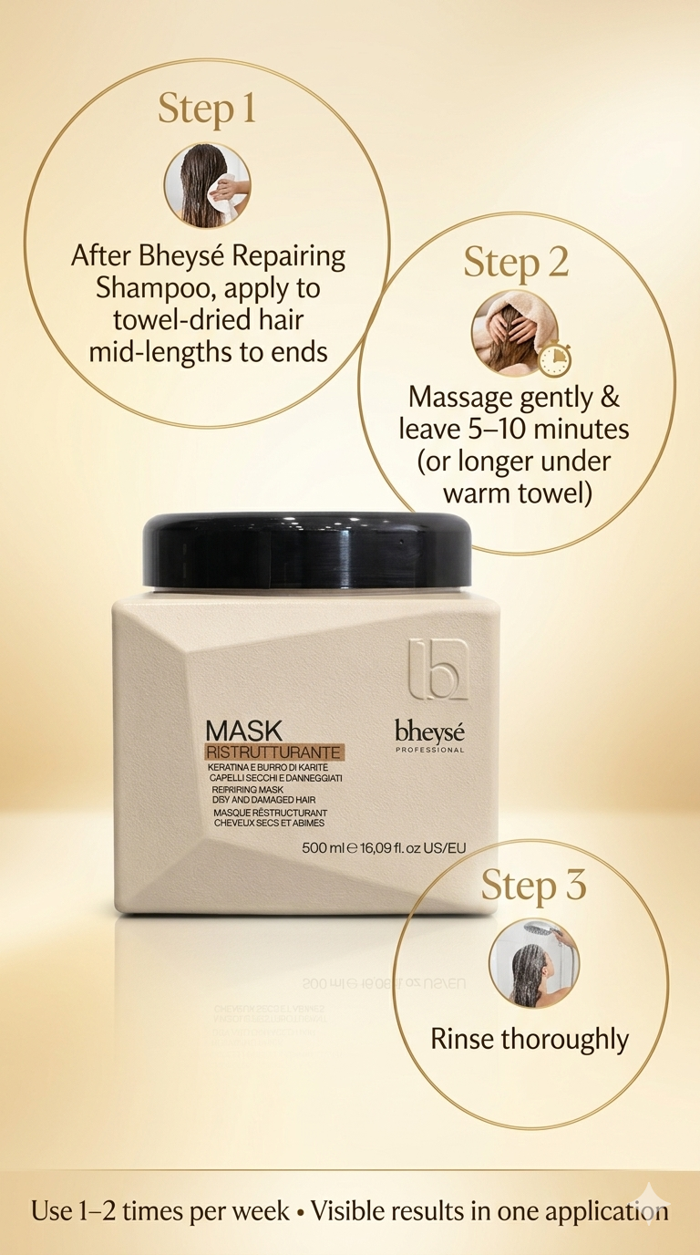 Bheysé Repairing Hair Mask with Keratin & Shea Butter 500ml – Intensive Treatment for Dry & Damaged Hair | Deep Repair, Moisture & Shine