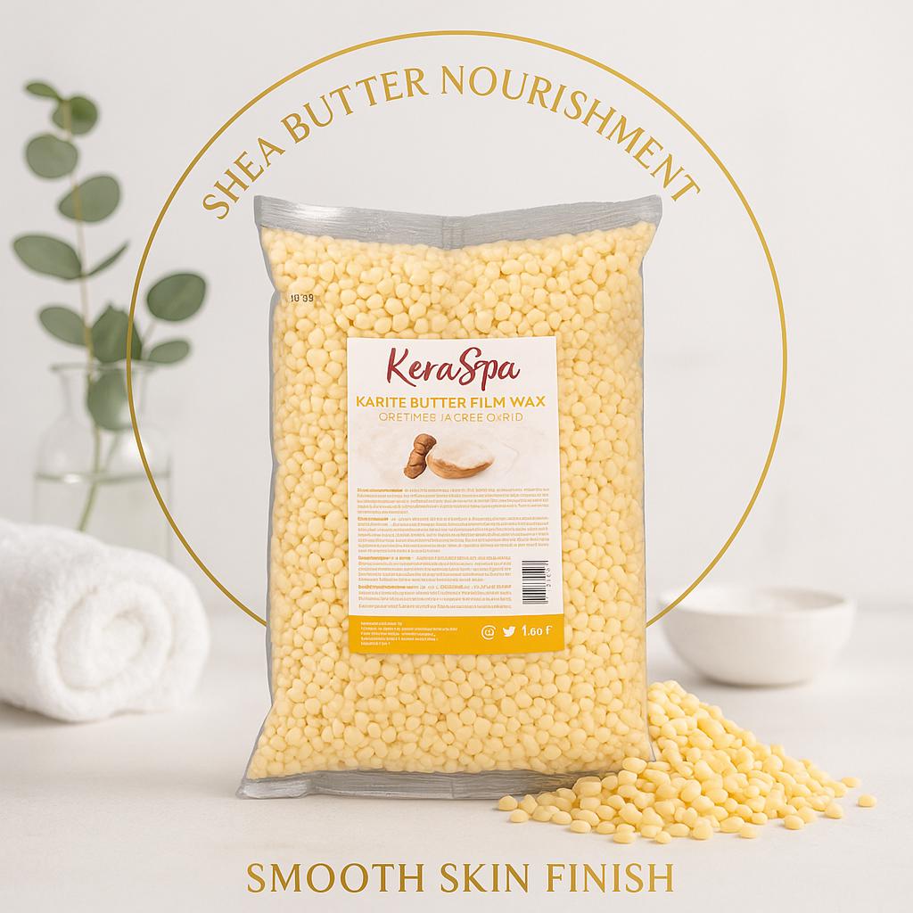 حبيبات شمع Keraspa Karite Butter film 1 kg، حبيبات شمع صلبة لإزالة الشعر من الجسم للرجال والنساء - صنع في إسبانيا