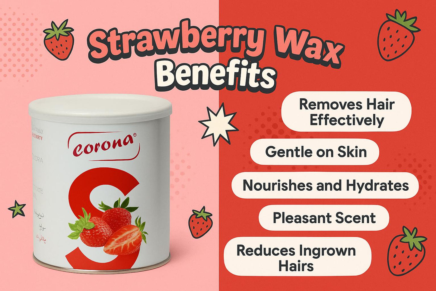 Corona Strawberry Wax, Hair removal wax - 800 Ml- Spain