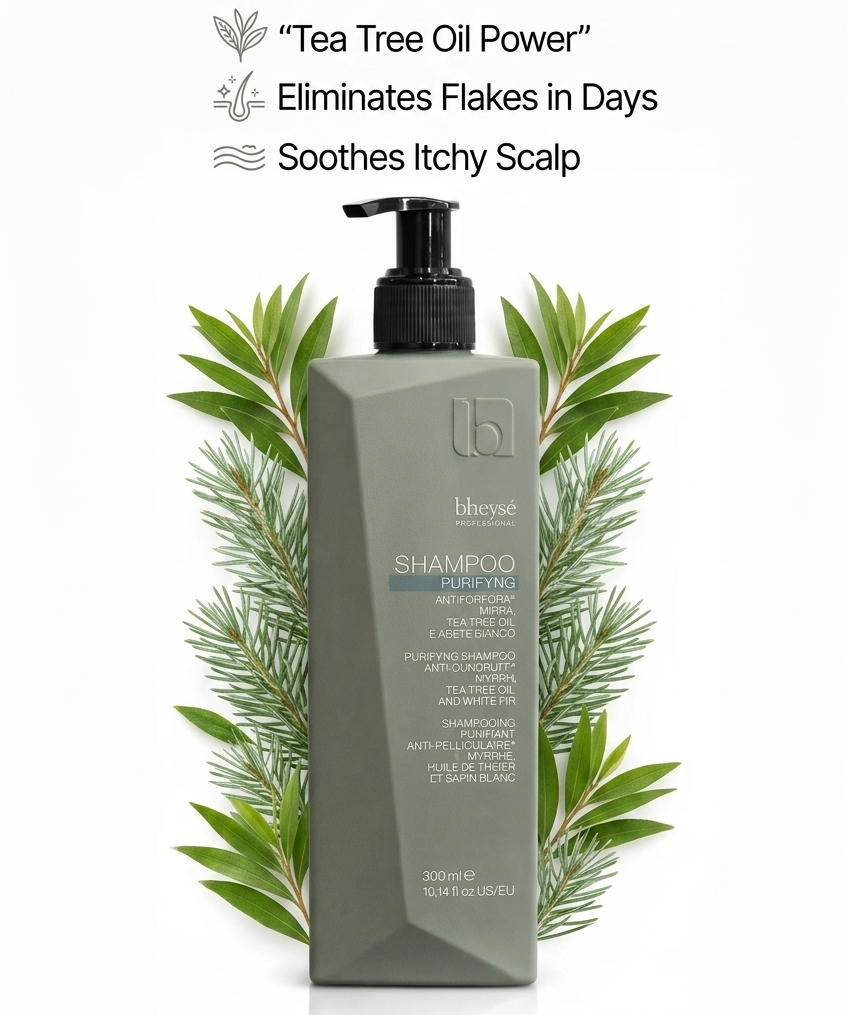 Bheysé Purifying Anti-Dandruff Shampoo 300ml – Italian Professional with Tea Tree Oil, Myrrh & White Fir | Cleanses Scalp, Eliminates Flakes & Soothes Itch