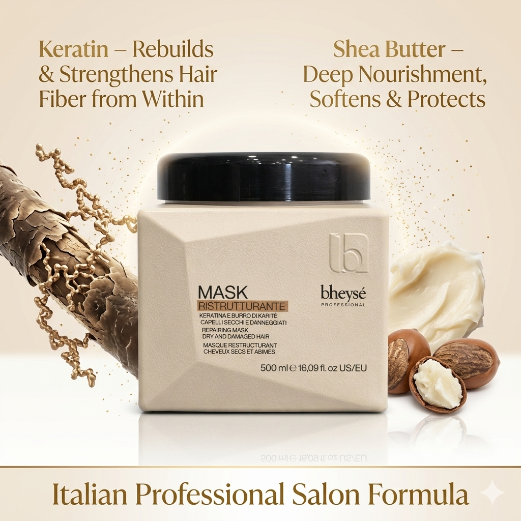 Bheysé Repairing Hair Mask with Keratin & Shea Butter 500ml – Intensive Treatment for Dry & Damaged Hair | Deep Repair, Moisture &  Shine