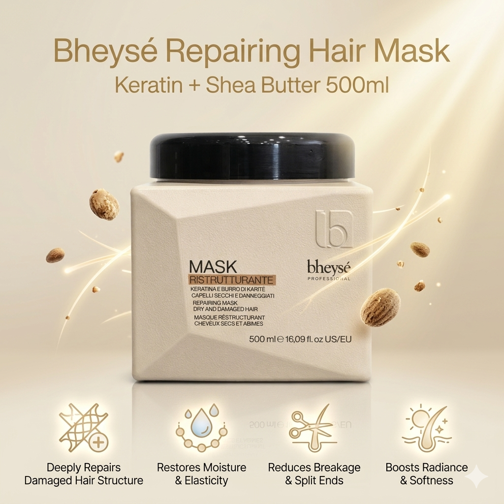 Bheysé Repairing Hair Mask with Keratin & Shea Butter 500ml – Intensive Treatment for Dry & Damaged Hair | Deep Repair, Moisture &  Shine