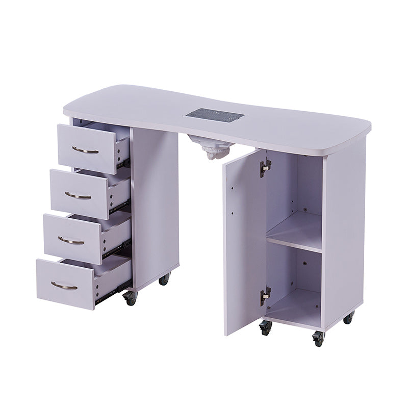 Manicure table with four drawers and storage cupboard
