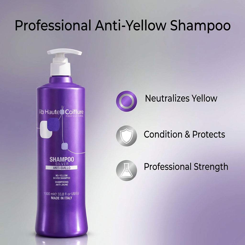 Renee Blanche Silver Purple Shampoo Anti-Yellow 1000ml – Made in Italy | Neutralizes Brassiness for Blonde, Grey & Bleached Hair | Professional Toning Shampoo