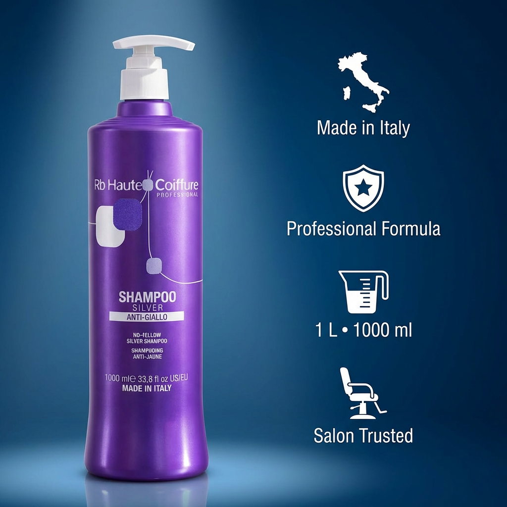 Renee Blanche Silver Purple Shampoo Anti-Yellow 1000ml – Made in Italy | Neutralizes Brassiness for Blonde, Grey & Bleached Hair | Professional Toning Shampoo