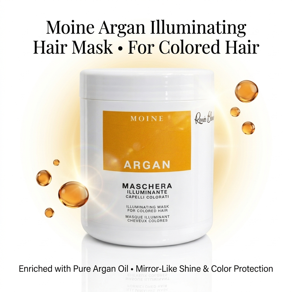 Moine Illuminating Hair Mask with Argan Oil 1000ml – Deep Treatment for Coloured, Treated & Damaged Hair | Intense Moisture, Radiant Shine
