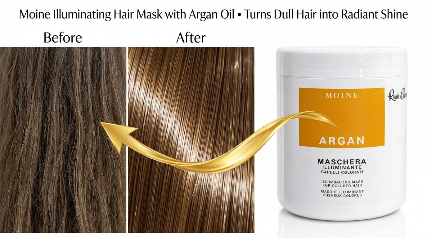 Moine Illuminating Hair Mask with Argan Oil 1000ml – Deep Treatment for Coloured, Treated & Damaged Hair | Intense Moisture, Radiant Shine