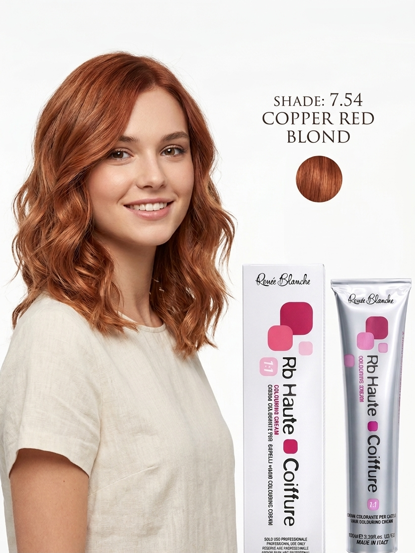 Renee Blanche Haute Coiffure Professional Hair Color, Hair dye - 7.54 Copper Red Blond, 100 ml- Italy