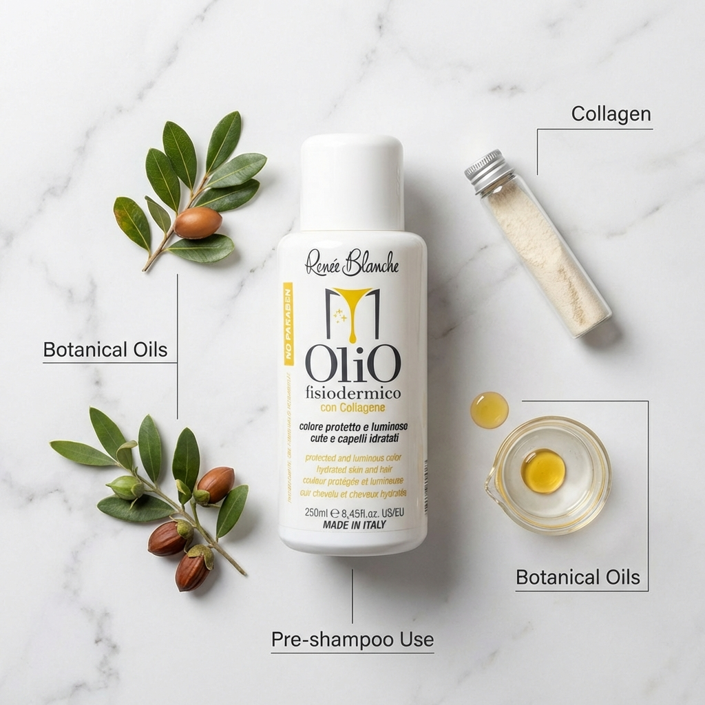 Renee Blanche Collagen Cleansing Oil 250ml – Italian Professional Dual-Use Oil | Gentle No-Foam Scalp Cleanser + Protective Oil for Coloring, Bleaching & Perming
