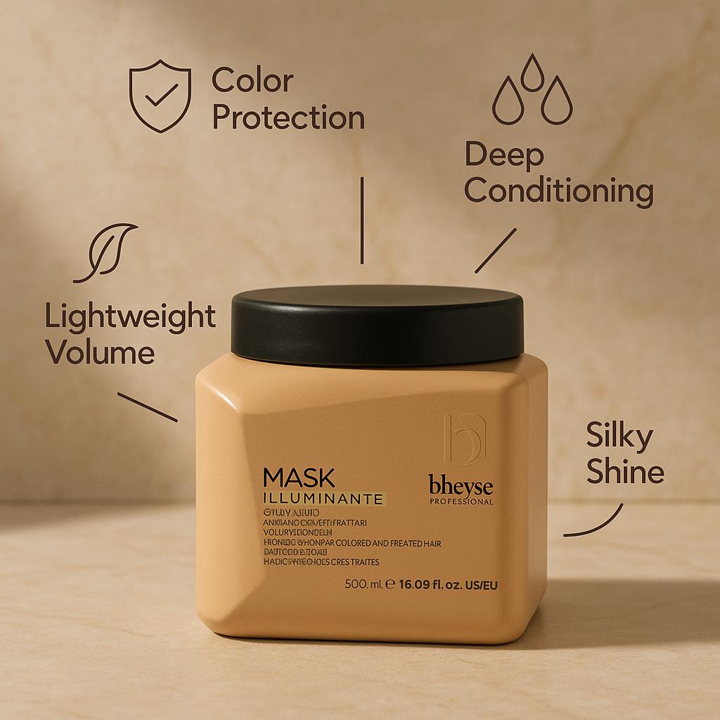 Bheysé Illuminating Hair Mask with Argan Oil & Honey 500ml – Italian Professional for Coloured & Treated Hair | Protects Vibrancy, Boosts Radiant Shine & Softness