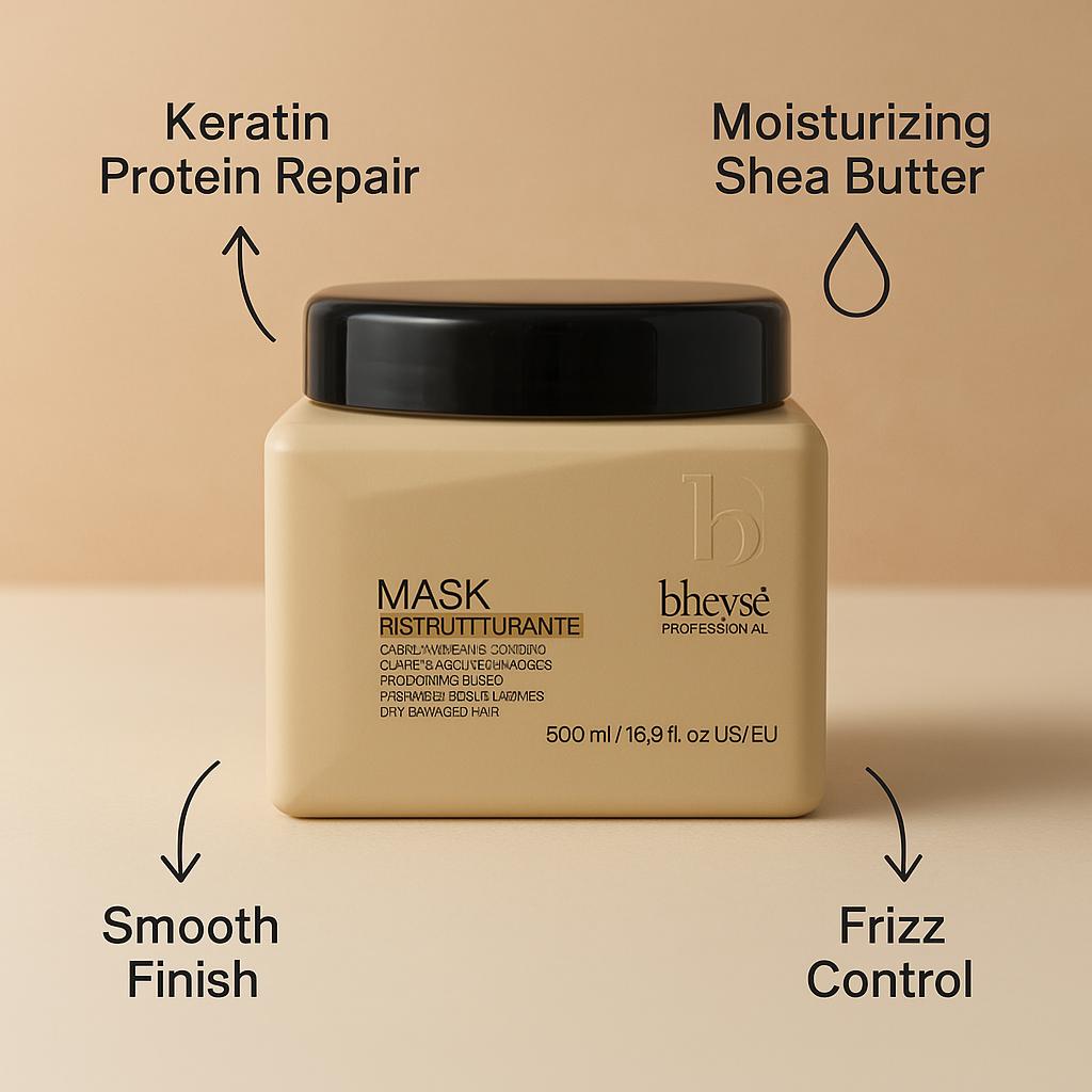 Bheysé Repairing Hair Mask with Keratin & Shea Butter 500ml – Italian Professional Intensive Treatment for Dry & Damaged Hair | Deep Repair, Moisture & Radiant Shine