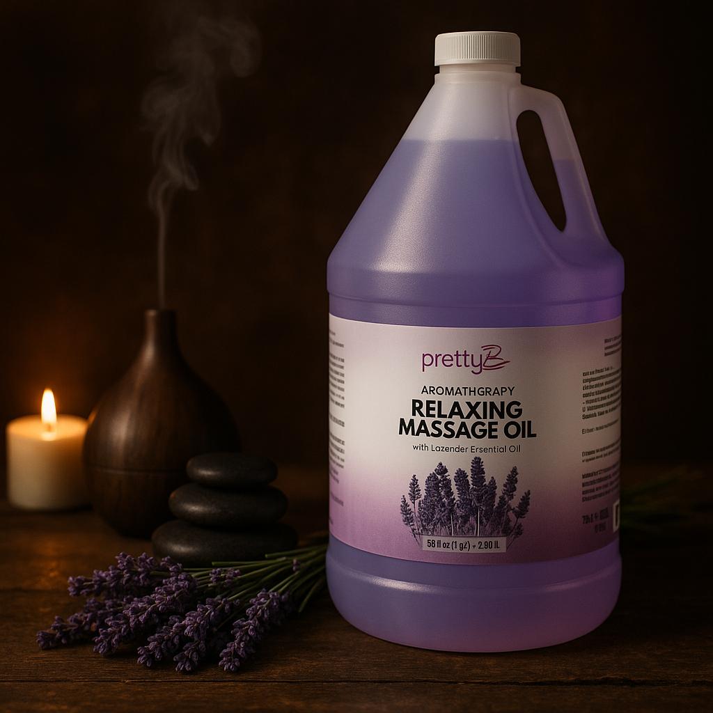 Pretty Be Body Aromatherapy Relaxing Massage Oil Lavender Essential Oil 3.78L – Natural Stress Relief Oil for Massage & Skin Care