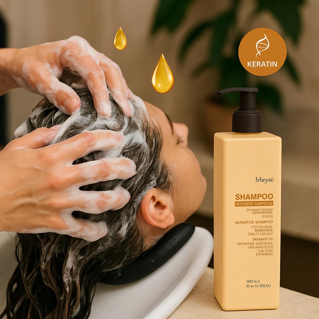 Bheysé Repairing Shampoo with Keratin & Shea Butter 300ml – Italian Professional for Dry & Damaged Hair | Restores Strength, Shine & Softness